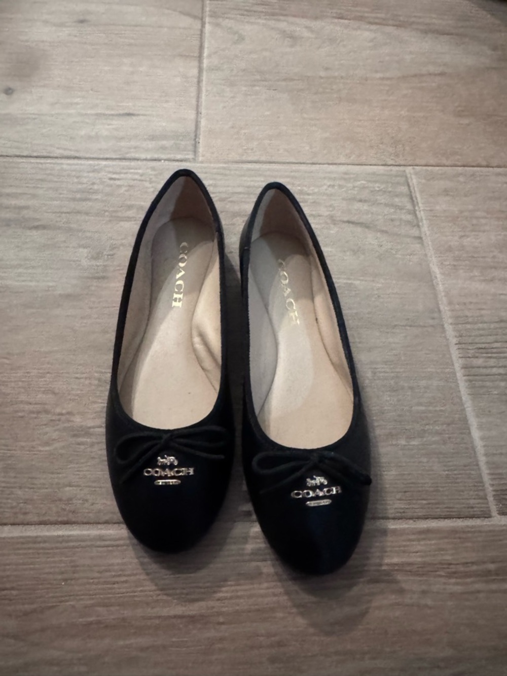 Coach Black Logo Ballet Flats with Bow Detail